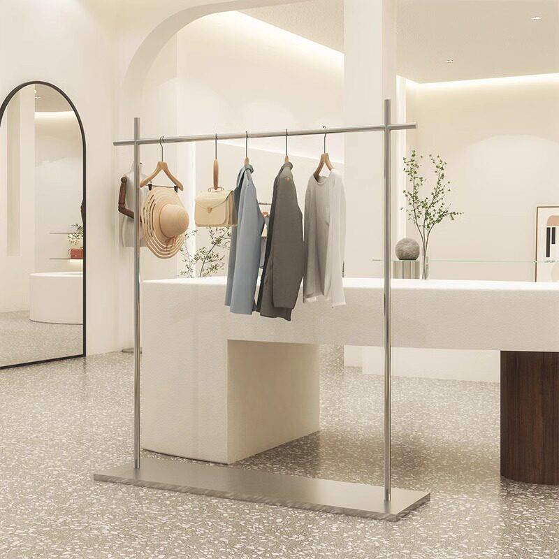 服装店展示架简约不锈钢落地式挂衣架男女装货架中岛陈列道具衣架