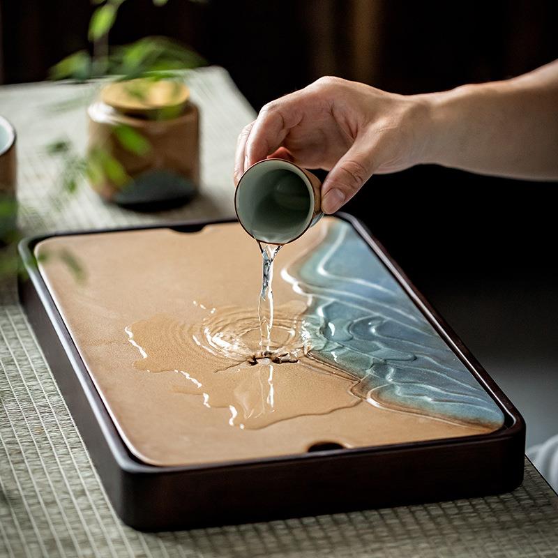 窑变陶瓷茶盘干泡台家用简约托盘茶海储水式茶具轻奢现代小型茶台