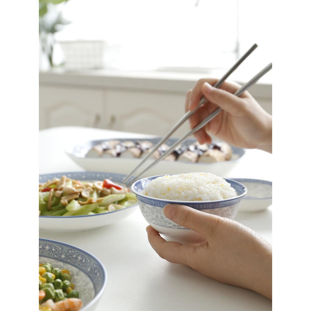 陶瓷家用碗单个富贵园中式青花瓷餐具米饭碗大汤碗可微波