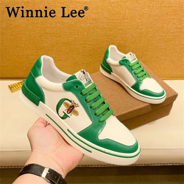 Winnie Lee男鞋新款潮牌小蜜蜂小白鞋子男士拼色潮流时尚休闲板鞋