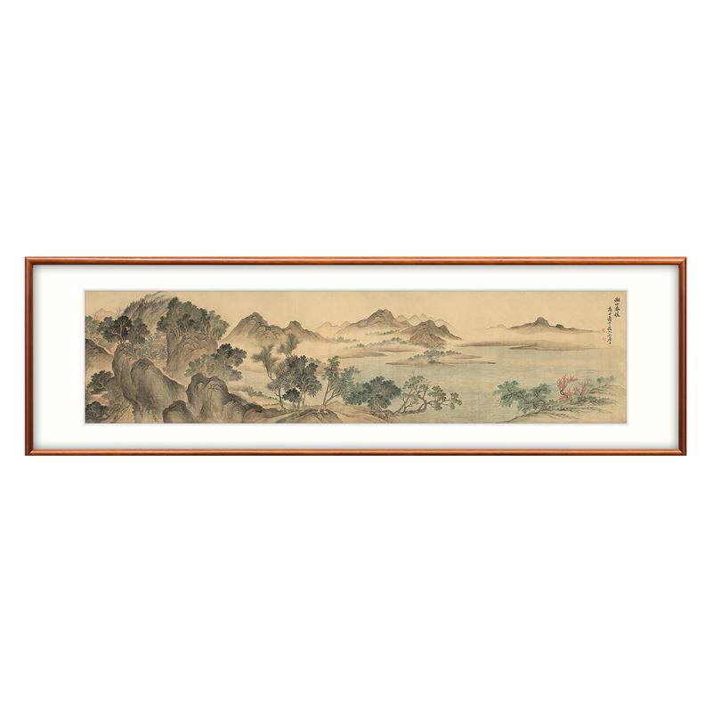 中式客厅沙发墙仿古做旧字画古代名家恽寿平湖山春暖图山水国画