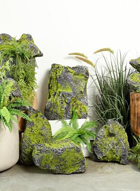 仿真青苔景泡沫仿生石头造室QNY内道庭院假舞山台苔藓假石头具摆