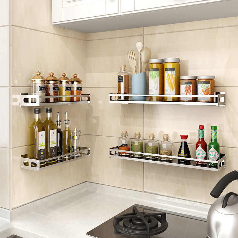 304不锈钢特厚厨房置物架调料收纳式壁挂免打孔酱油瓶简约可拆卸