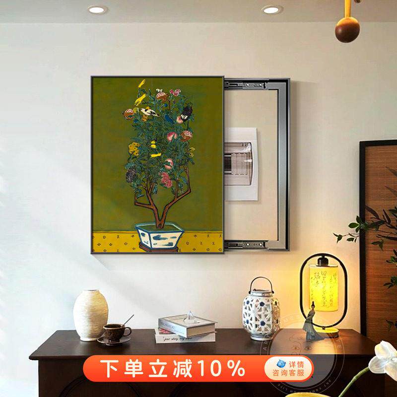 法式中古风竖版电表箱装饰画画2025新款配电箱遮丑开关盒可推拉挂