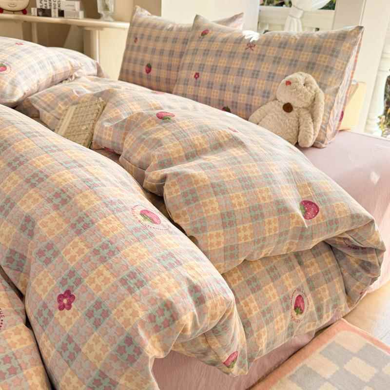 超柔水洗棉床上四件套2025新款少女心被套床单人植物羊绒三件套