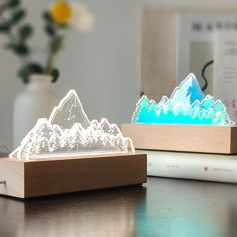 雪山小夜灯风景画摆件桌面气氛灯高级感北欧台灯男生创意生日礼物