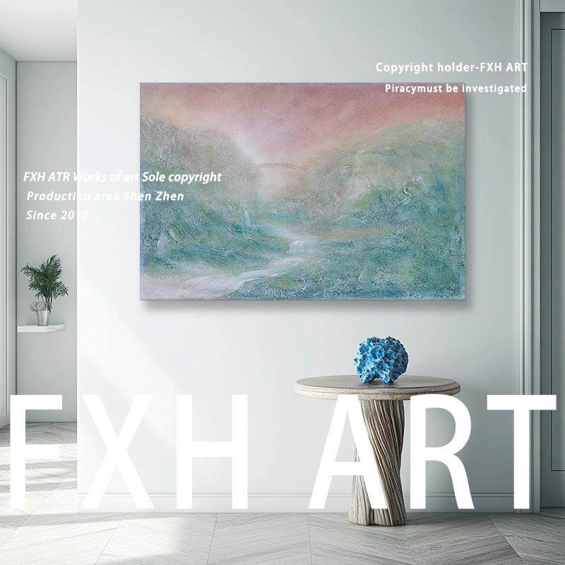 流水生财系列《玉露》蓝色手绘油画肌理抽象客厅餐厅装饰挂画