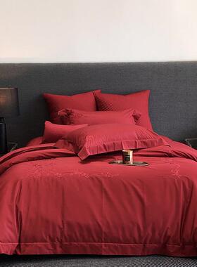 MLC25041玛洛驰婚庆床品盖四套婚嫁新婚床件绣被刺套红色结婚婚房