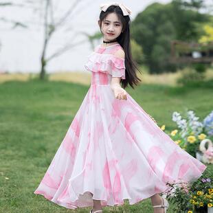 女童洋装2025夏季新款洋派薄款公主风碎花裙子小女孩雪纺沙滩裙