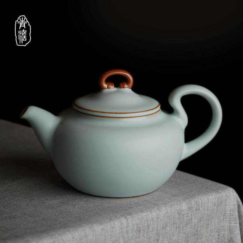 手工汝窑茶壶茶具单壶开 片可养景德镇原矿陶瓷汝瓷冰裂青瓷礼盒