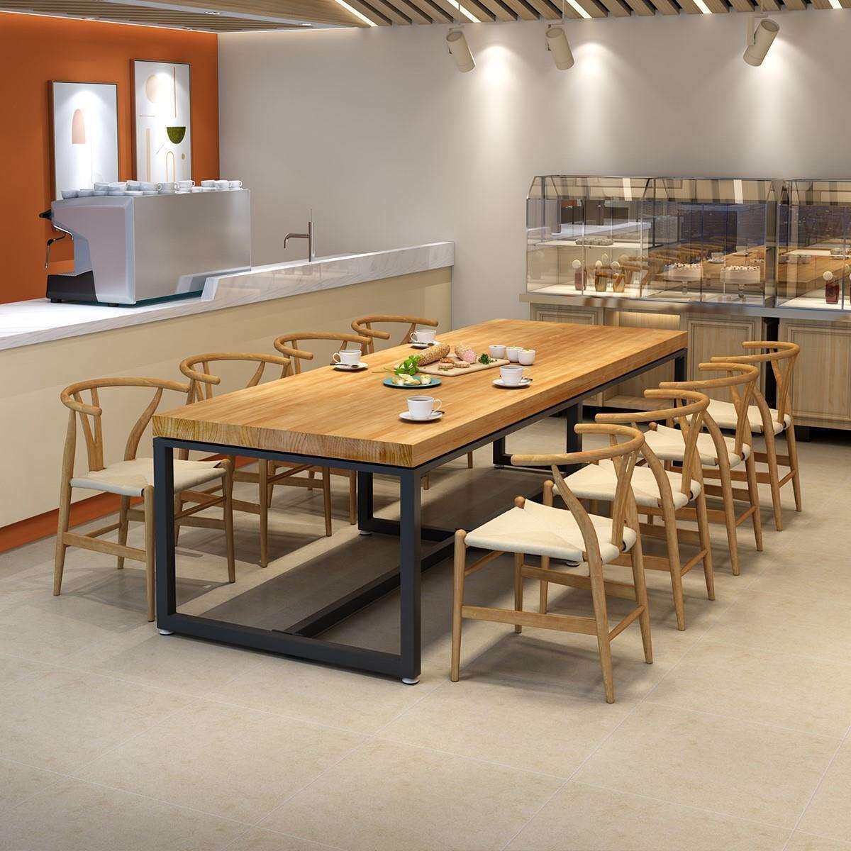 工业风长方形大型实木大板餐桌椅组合饭店奶茶长桌咖啡店桌子1034