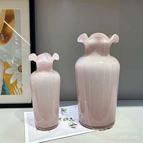 中古风手工琉璃粉色芬顿花瓶家居餐桌插花创意摆件样板间高级装饰
