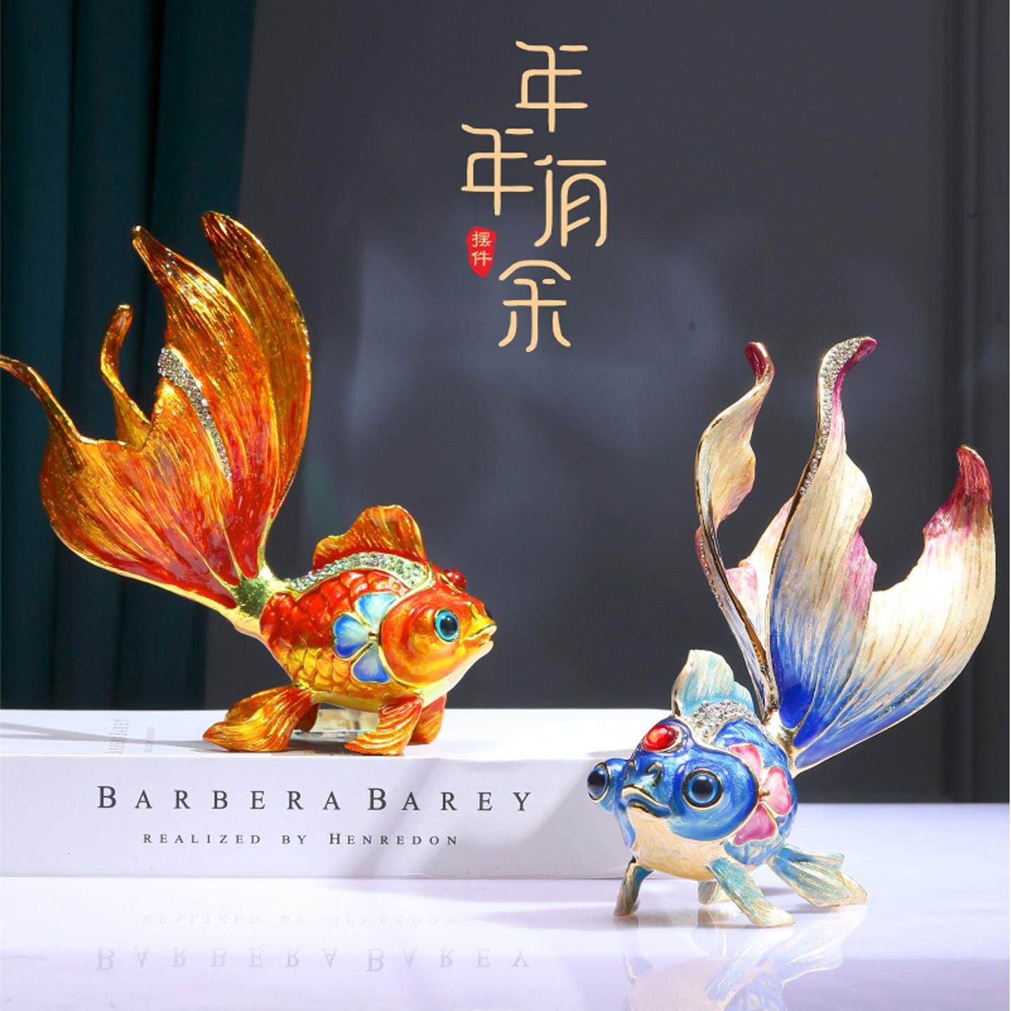 珐瑯彩创意金鱼摆件年年有余鸿运当头装饰工艺礼品摆饰电视柜家居