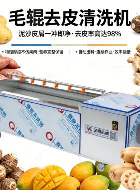 厂家毛辊清洗机土豆红薯生姜去皮机贝类海鲜去泥不锈钢毛刷清洗机