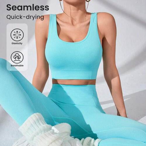 Two-Piece Set Women's Solid Ribbed Crop Tank Top & High