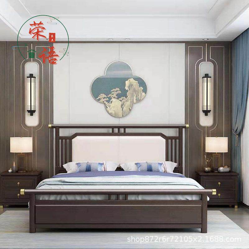 新中式实木床1.5现代简约主卧双人大床1.8米储物软包婚床卧室家具