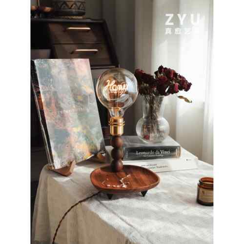 Zyu覆古中世纪风格胡桃木收纳托盘台灯卧室床头吧台桌大气字母灯