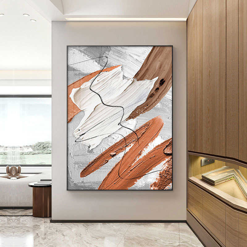 现代玄关走廊装饰画轻奢抽象餐厅挂画色块橙色艺术客厅墙面落地画图片