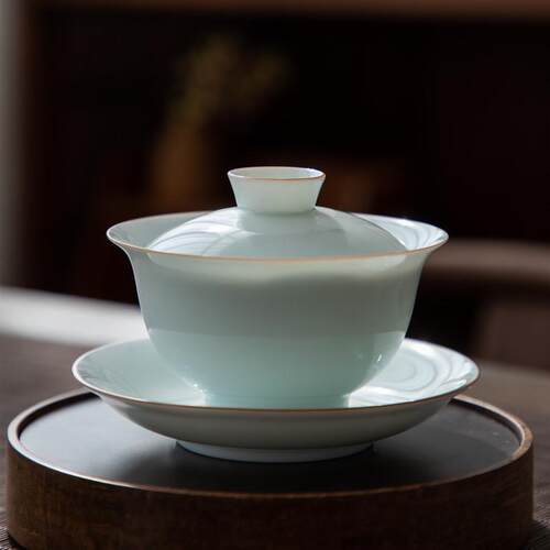 景德镇影青三才盖碗茶杯单个家用功夫茶具防烫薄胎泡茶碗盖杯