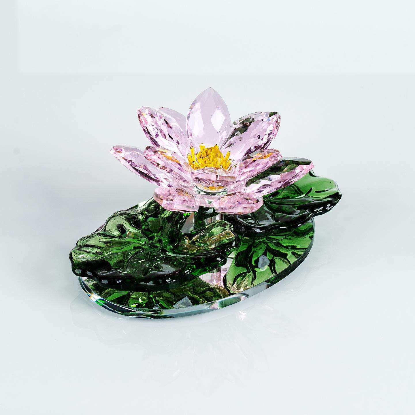 水晶玻璃莲花摆件手机眼镜珠宝柜台创意装饰品家居中式荷花工艺品