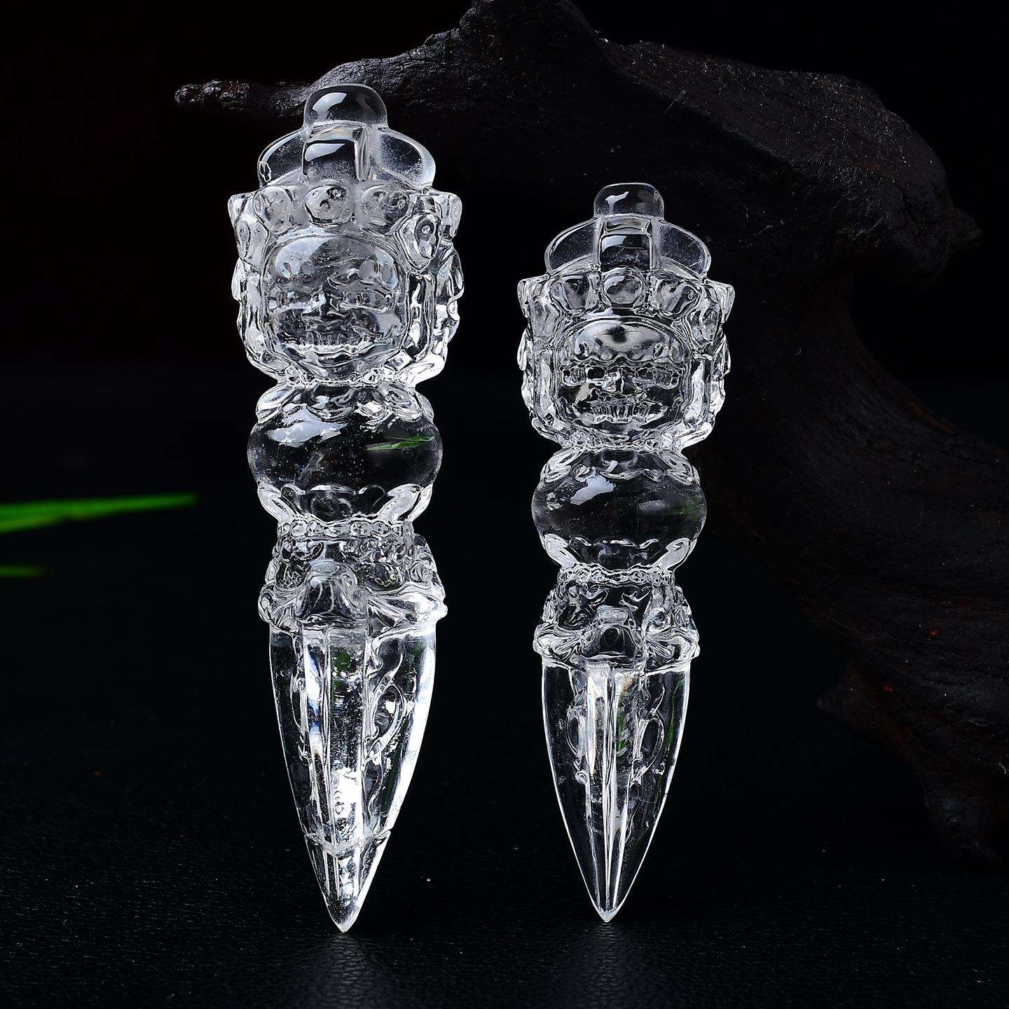 天然白水晶金刚杵摆件能量净化手工雕刻把件供奉普巴金刚橛降魔杵