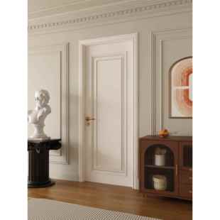 木以森居现代欧法式 隔音门 覆古暖白色实木烤漆卧室房间平开门套装