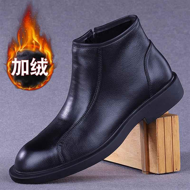 正品鞋外贸男鞋秋冬马靴真搭皮百休闲头层牛皮切丁尔西短靴高帮皮