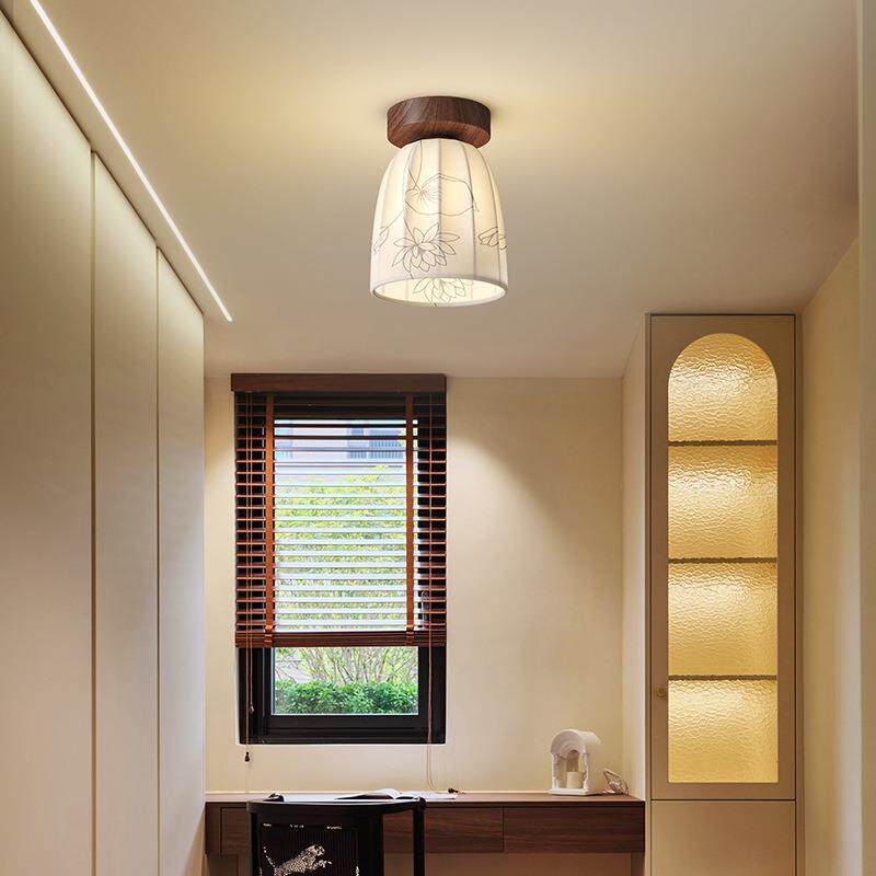 2026新款床头壁灯新中式布艺卧室小吊灯胡桃木色走廊玄关过道灯