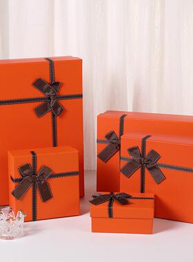 圣诞橙色伴手礼盒蝴蝶结生日礼物口红香水化妆品盒橙色礼盒
