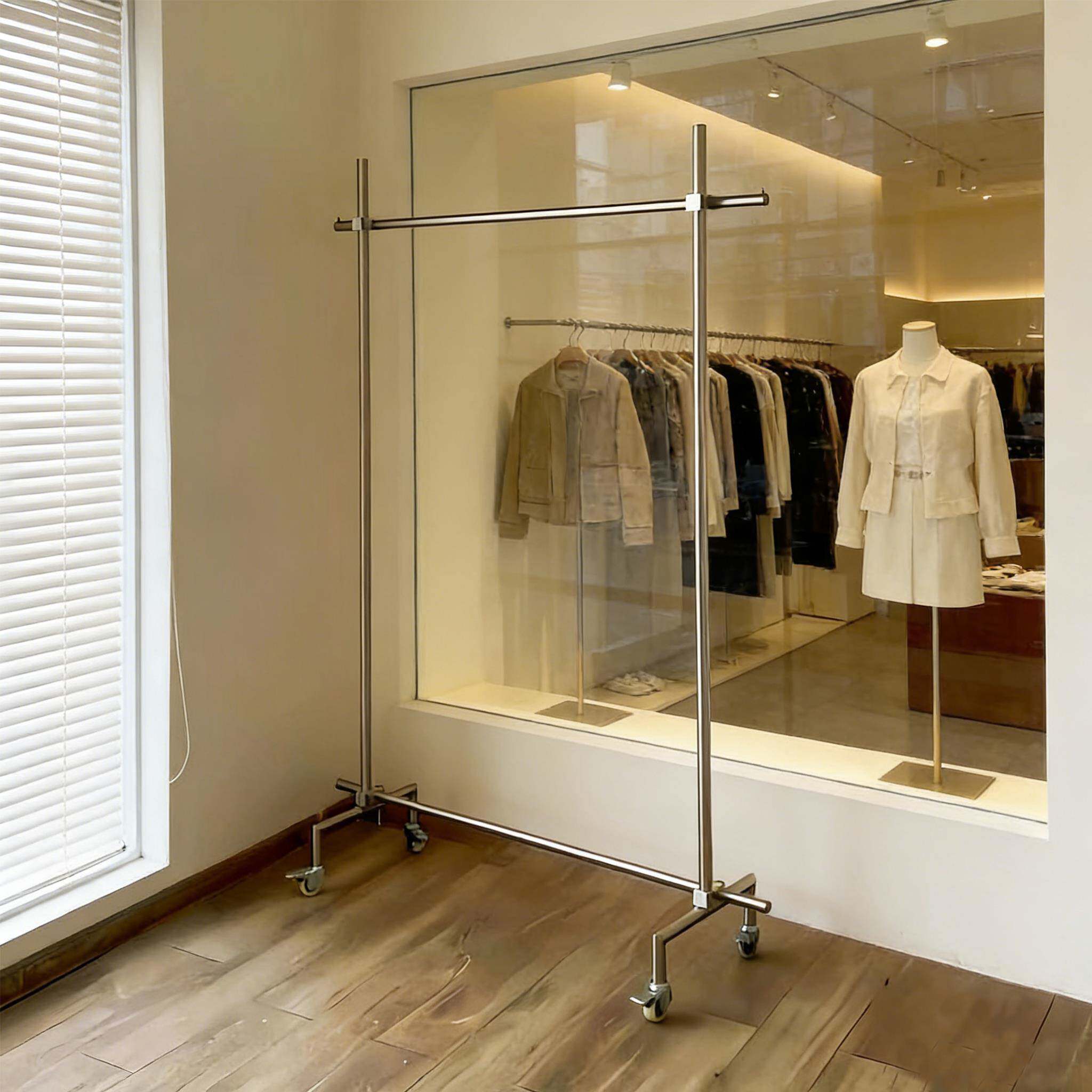 服装店展示架落地式不锈钢挂衣服架子男女装移动专用货架陈列道具