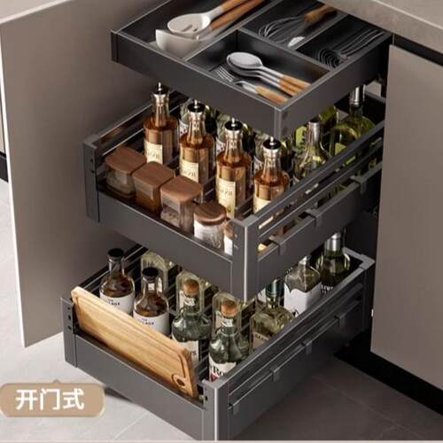调料调味拉篮厨房橱柜双层抽屉式铝合金碗篮厨柜调味篮调味架