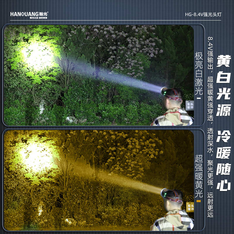 感应头灯超亮头戴式充电手电筒户外超长续航野外强光黄光赶海矿灯