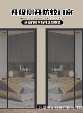 玻璃纤维纱网门防蚊门帘新款魔术贴自粘侧开家用卧室门防蝇整磁铁