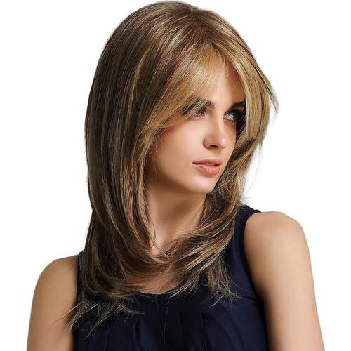 Wig Female Golden Brown Micro Curled Side Split Long Hair