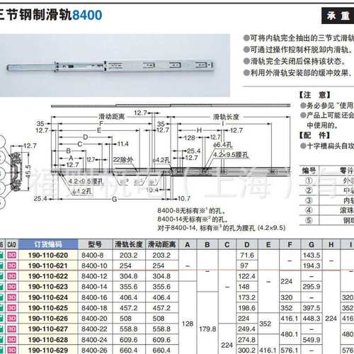 SUGATSUNE世嘉智尼蓝普LAMP三节钢制滑轨8400现货完全抽出