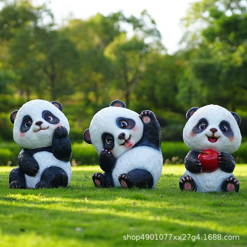 卡通可爱母子运动熊猫雕塑落地摆件草坪户外美陈园林景观动物装饰