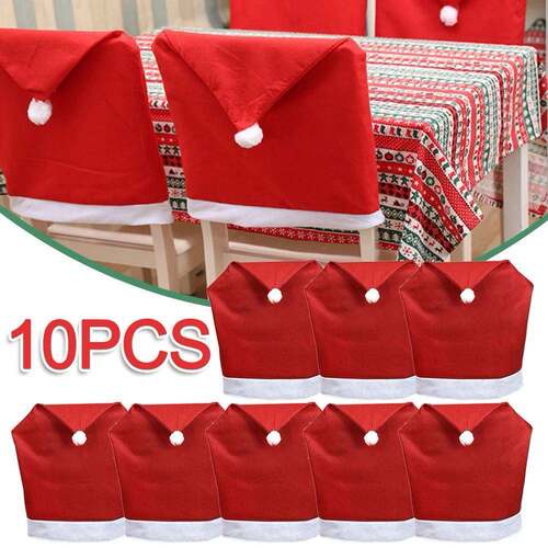 1-10PCS Santa Hat Chair Cover Christmas Table Decoration San
