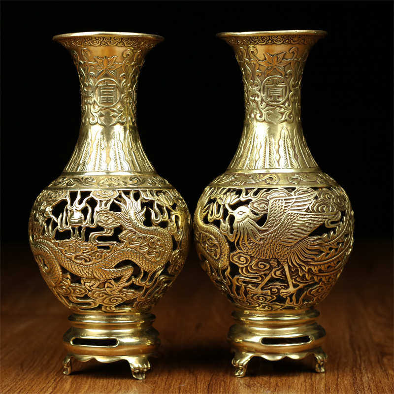 龙凤花瓶黄铜花瓶透花花瓶龙凤花瓶仿古做旧花瓶富贵吉祥花瓶,家居饰品,花瓶,淘宝优惠券,粉丝福利购,淘宝优惠卷
