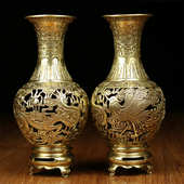 龙凤吉祥仿古花瓶花瓶花瓶花瓶黄铜做花瓶富贵花瓶透旧花龙凤