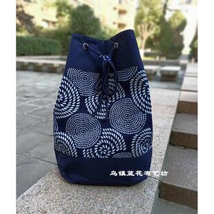 乌镇特色蓝印花布双肩包民族风百搭休闲布包旅游包简约学生双肩包