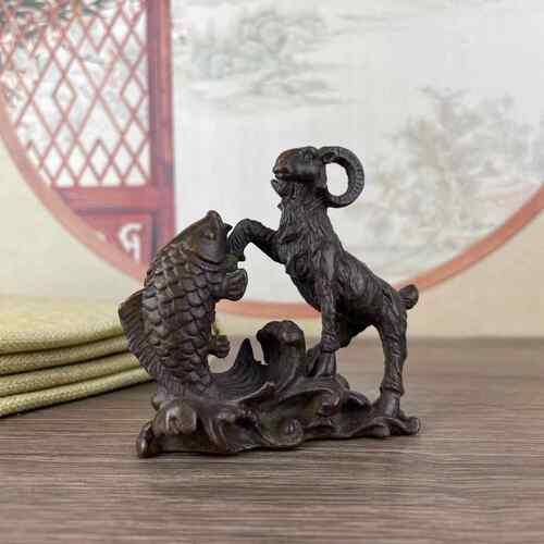 新款直销古玩合金摆件吉祥如意年年有余摆件吉祥如意生肖羊茶宠家