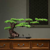 新中式 禅意 迎客松摆件实木客厅玄关民宿办公室酒店盆景绿植装