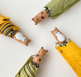定制猫咪柴犬情侣伞木头手柄日式简约纯色晴雨伞防紫外线防风雨伞
