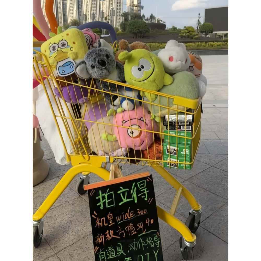 粉色超市购物车家用买菜手推车商场便利店双层手推车网红拍照推车