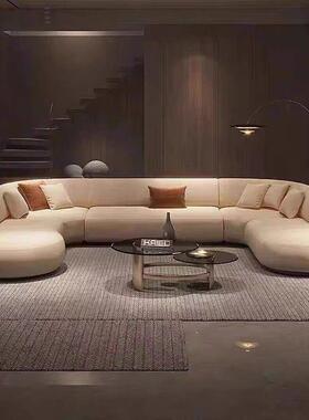 大户型家异用意式极简客厅弧形布艺沙发平别UQN墅设层计师形角转