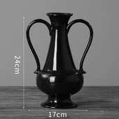 花瓶复古双耳陶瓷 工艺品奢插花轻ins花器北欧摆件风祖母绿桌面