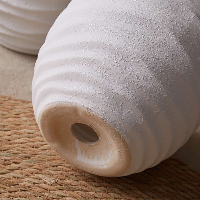 现代户外庭院陶瓷商场酒店摆件透气简约条纹盆栽花园宽口花盆