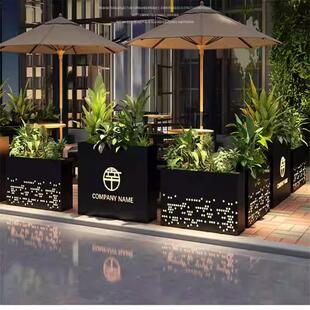 户外不锈钢发光花箱咖啡店外摆隔断花槽围栏售楼部商业街铁艺花架