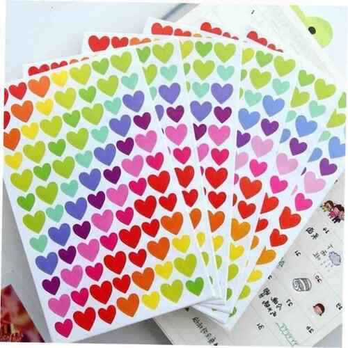 新款 6sheetslot diy cute colorful paper heart stickers贴纸