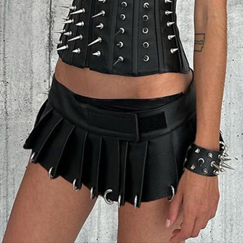 streetwear grunge skirt pleated belted waist low crop